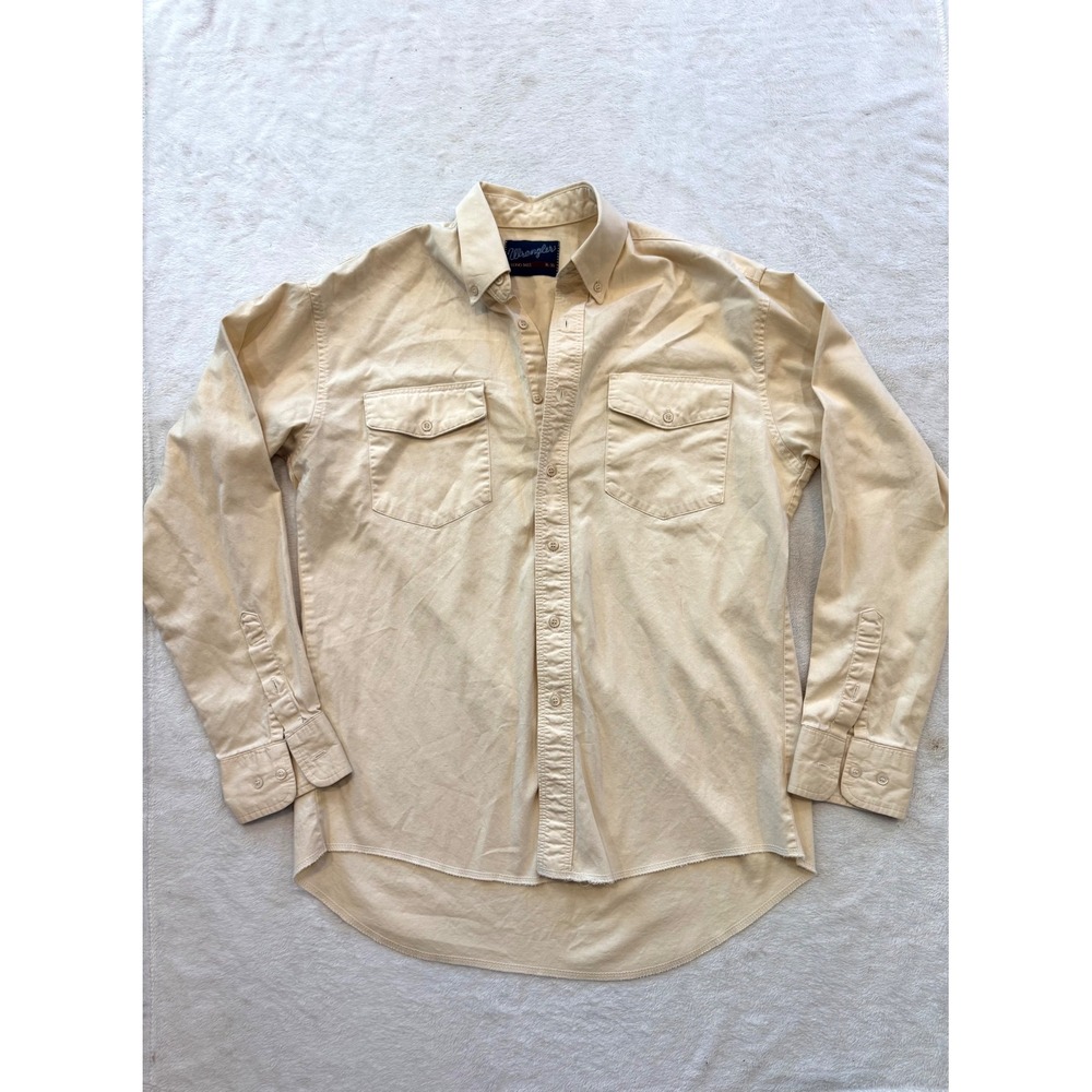 Wrangler Mens XLong Tails Western Work Shirt Beige Button Down 16-35 L XL